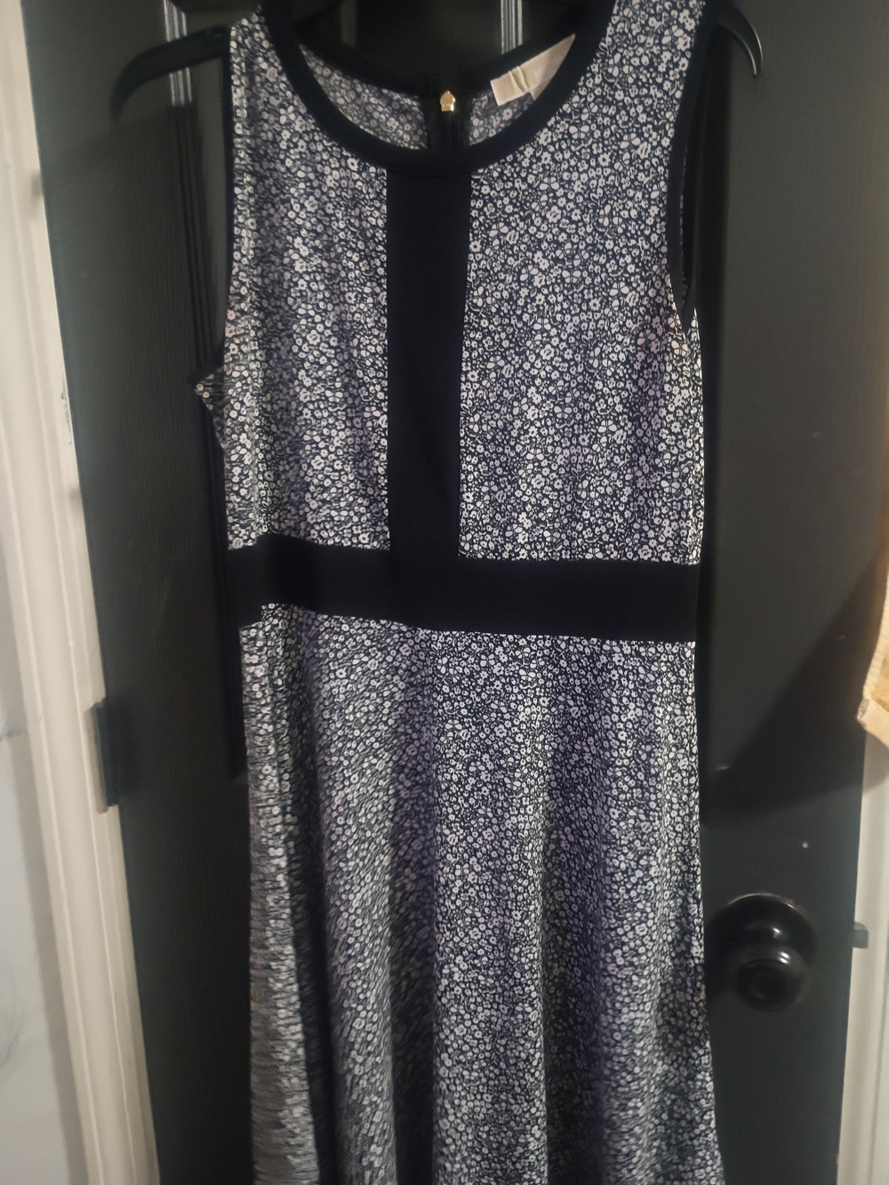 MICHAEL Michael Kors Navy and White Floral Panel Fit-and-Flare Dress